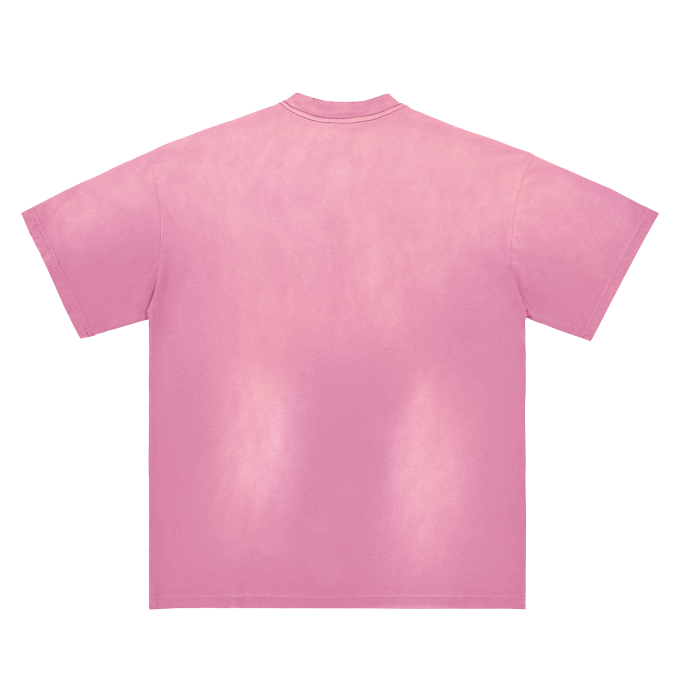 （Pink&Blue）Monkey Washed Distressed Drop Shoulder Crew Neck T-Shirt - 270 GSM